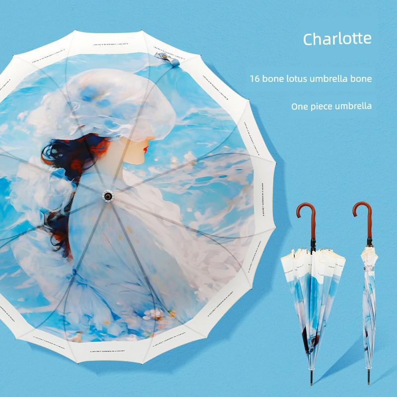 New Style Straight-Handle One-Piece Umbrella for Women, High-Looking Automatic Umbrella, Enlarged, Reinforced, Thickened, Storm-Resistant Long-Handle