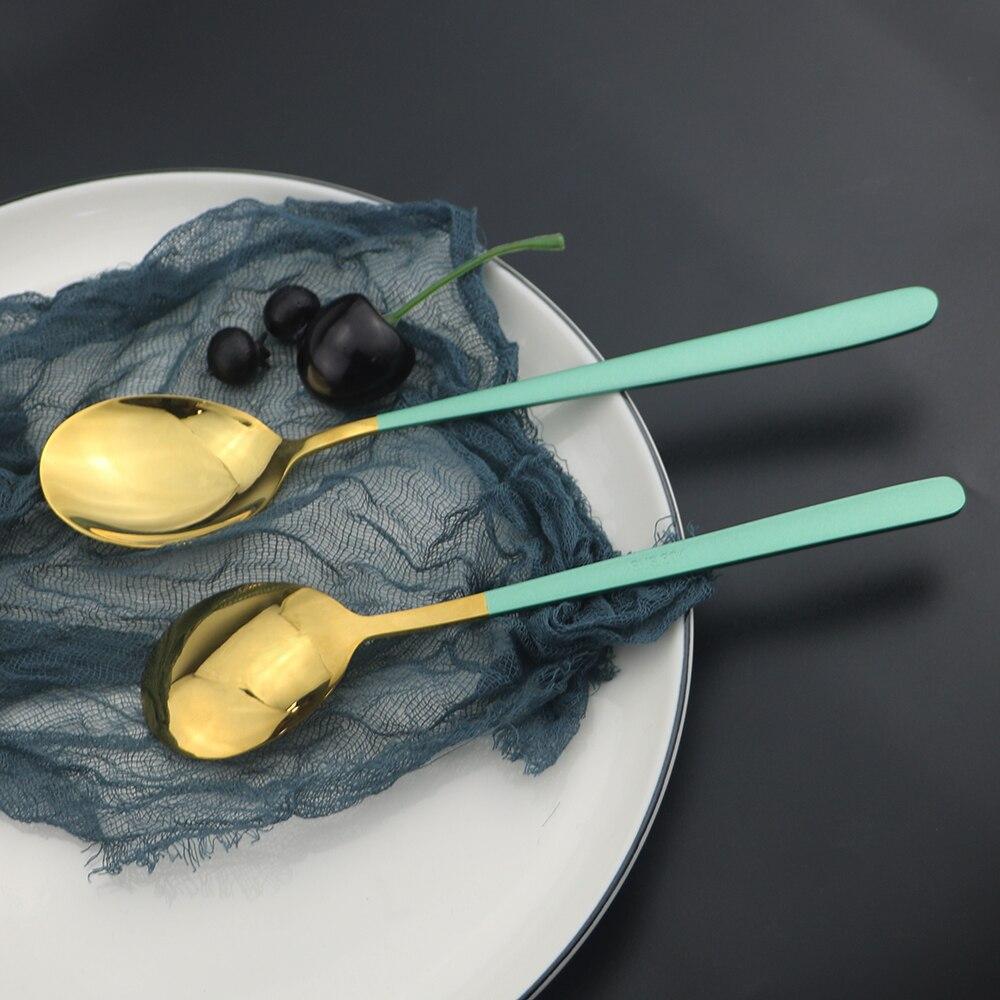 Portable Food Dinnerware Cutlery Set 304 Stainless Steel Table Knife Spoon Fork Dinner Set Green Gold Tableware Set