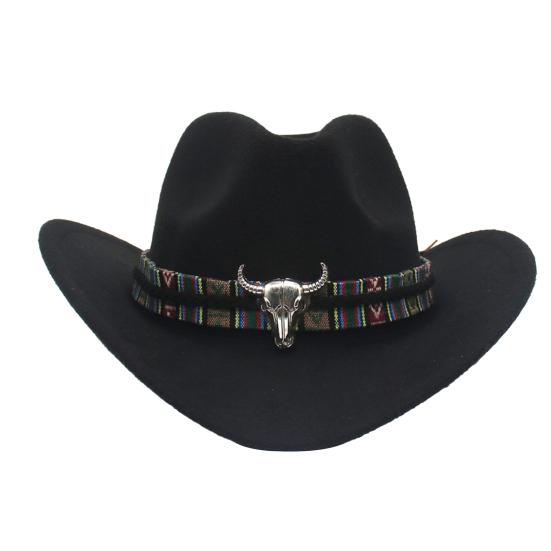 Western Cowboy Hat for Men Women Wide Brim Sun Protection Fedora Beach Hat Wool Cowgirl Felt Hat with Adjustable Strap