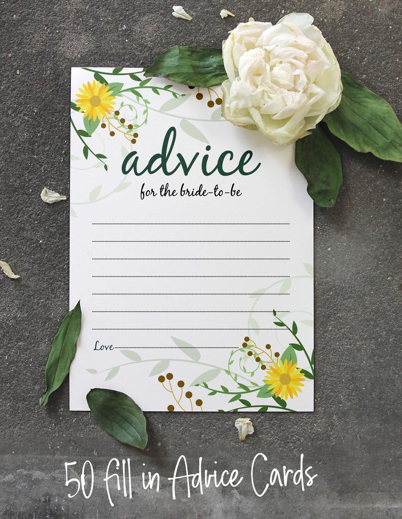 Inkdotpot Set of 50 Advice for The Bride To Be Classic Floral Bachelorette Party Advice Cards, Hen Party Activity 5x7 Inches