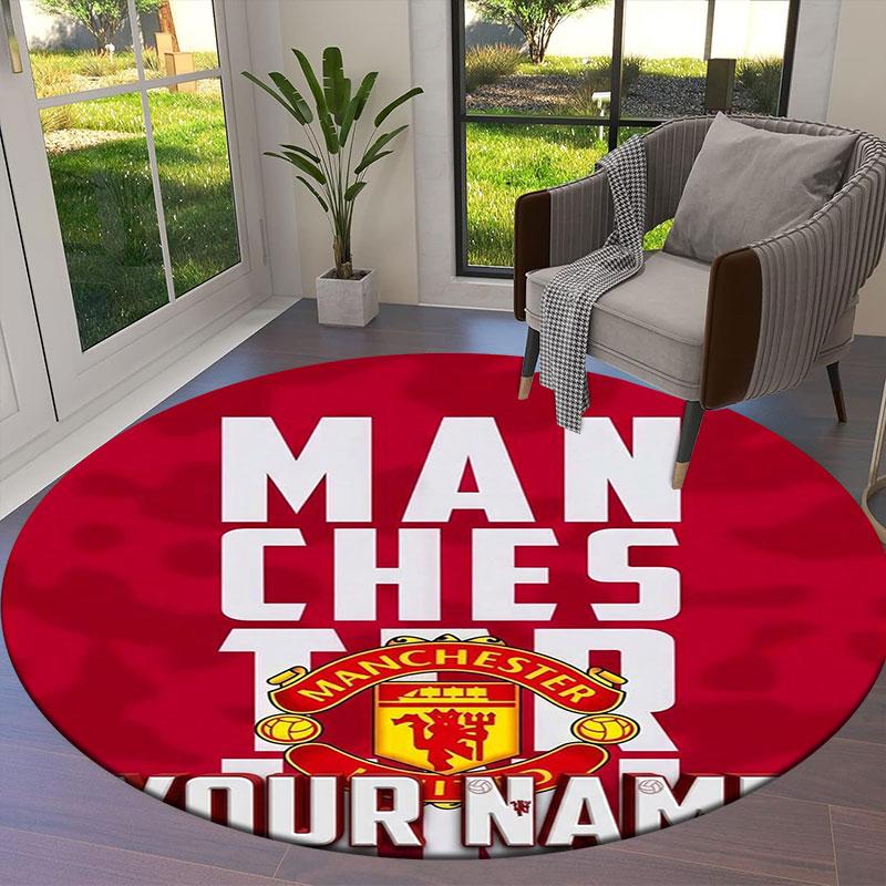Manchester United F Custom Name Round Area Rug,Carpet Rug for Living Room Bedroom Sofa Playroom Decor,Non-slip Floor Mat