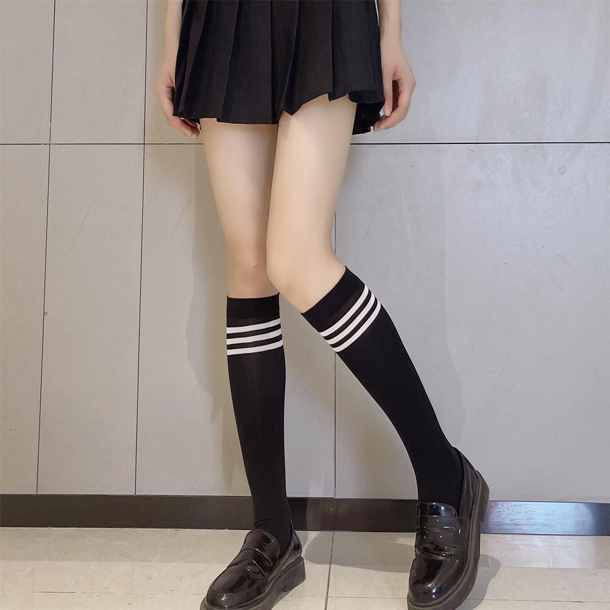 

Japanese-style white JK Mid-calf socks in a sweet college style, striped socks, velvet calf socks, women s over-the-knee socks Average Size