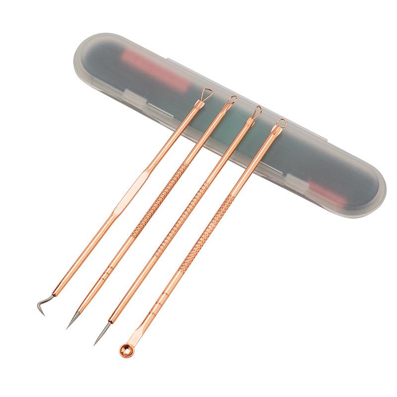 4-teiliges Roségoldenes Edelstahl Mitesser- & Akneentfernungsnadel-Set