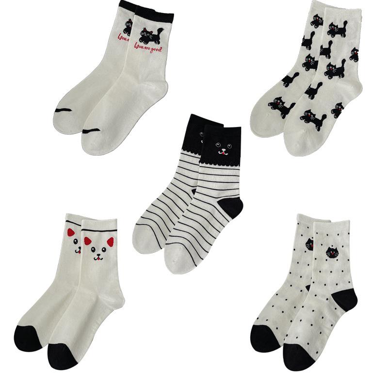 Calcetines de Algodón de Tubo de Dibujos Animados Encantadores para Mujer, Primavera y Otoño