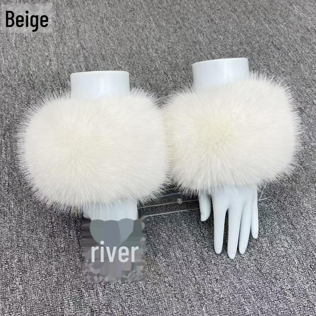 

Женские зимние плюшевые меховые манжеты на запястья - перчатки с рукавами из искусственного меха лисы, енота, кролика. бежевый