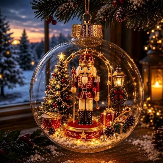 Winter Wonderland Decorations Lighted Clear Christmas Ball Ornaments, Cute Santa Claus/Tree/Snowman/Angel Figure Inside Warm Light Holiday