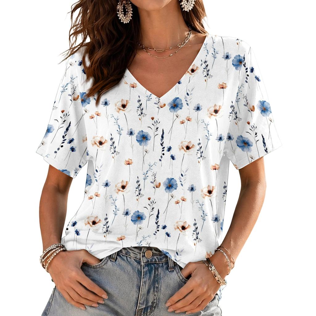 Camicetta da Donna con Scollo a V, Manica Corta, Stampa, Leggera, per Uso Casual Estivo