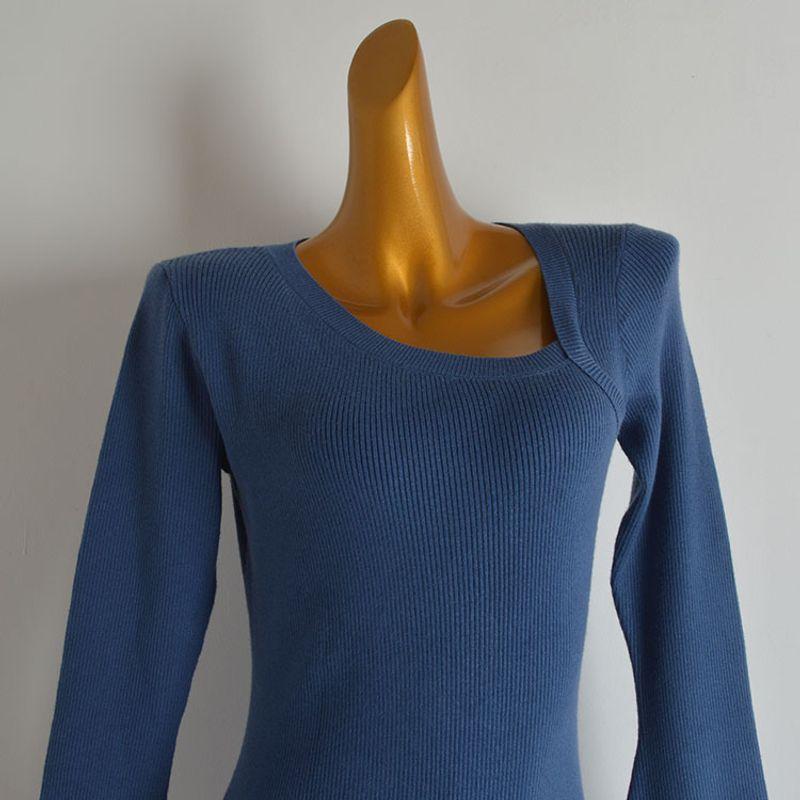 Fashion Style New Arrival Diagonal Collar Elegant Flare Sleeve Knitting Dress Women's Clothing Fall Slim Fit Hip Split Long Skirt