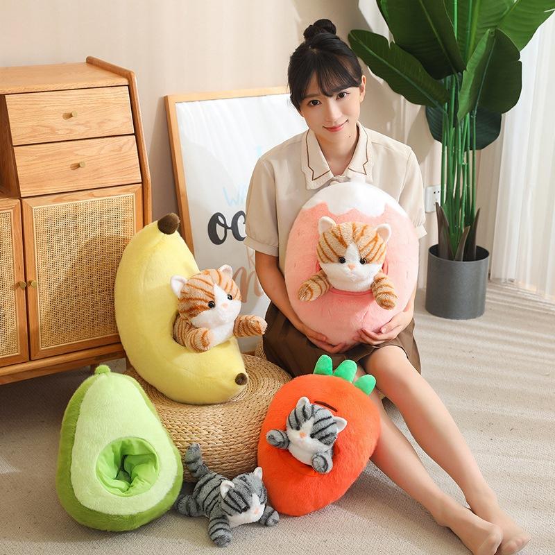 Creative cat fruit strawberry carrot throw pillow plush toy doll kitten doll children's doll