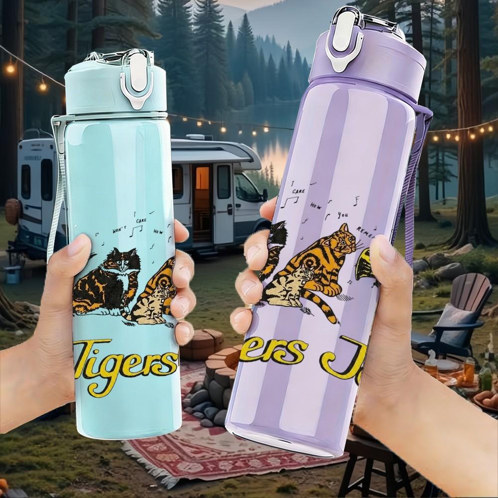 1PC Tiger Wild Animal Graphic 750ml Sports Water Bottle Leakproof Straw Lid Outdoor Office Home
