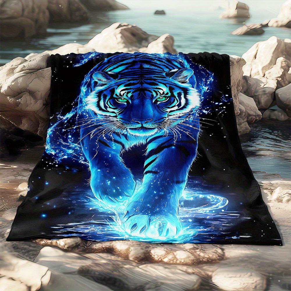 1pc Tiger Blanket- Lightweight Flannel Throw for Sofa, Outdoor, Camping, Livingroom, Office, Chair, and Bed - Digital Printing