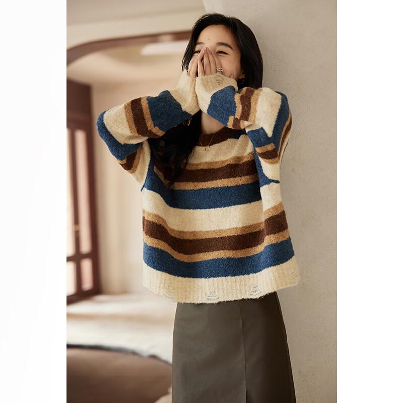 VICTORIA&VERA Women's Striped Loose-Fit Knit Sweater