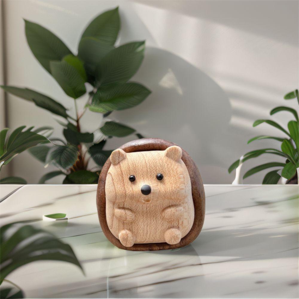 Crafts Cartoon Hedgehog Statue Creative Decorative Animal Sculpture Wooden Interior Decoration Figurine Gift