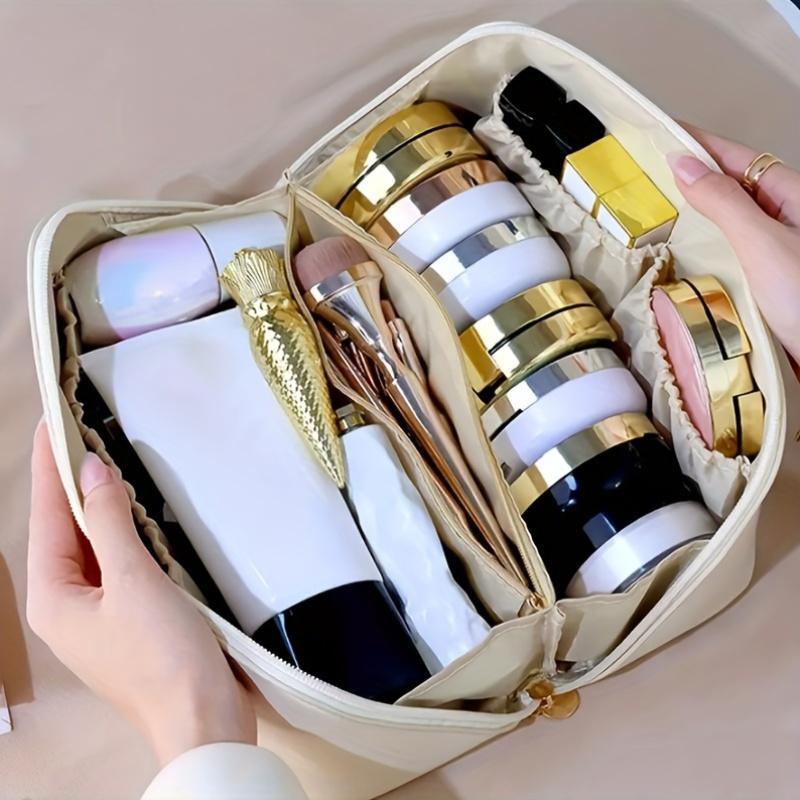Large Cosmetic Bag, Double-Layer Makeup Case, Travel Makeup Bag, Leather Cosmetic Pouch, Travel Beauty Bag, Portable Makeup Bag for Men And Women.
