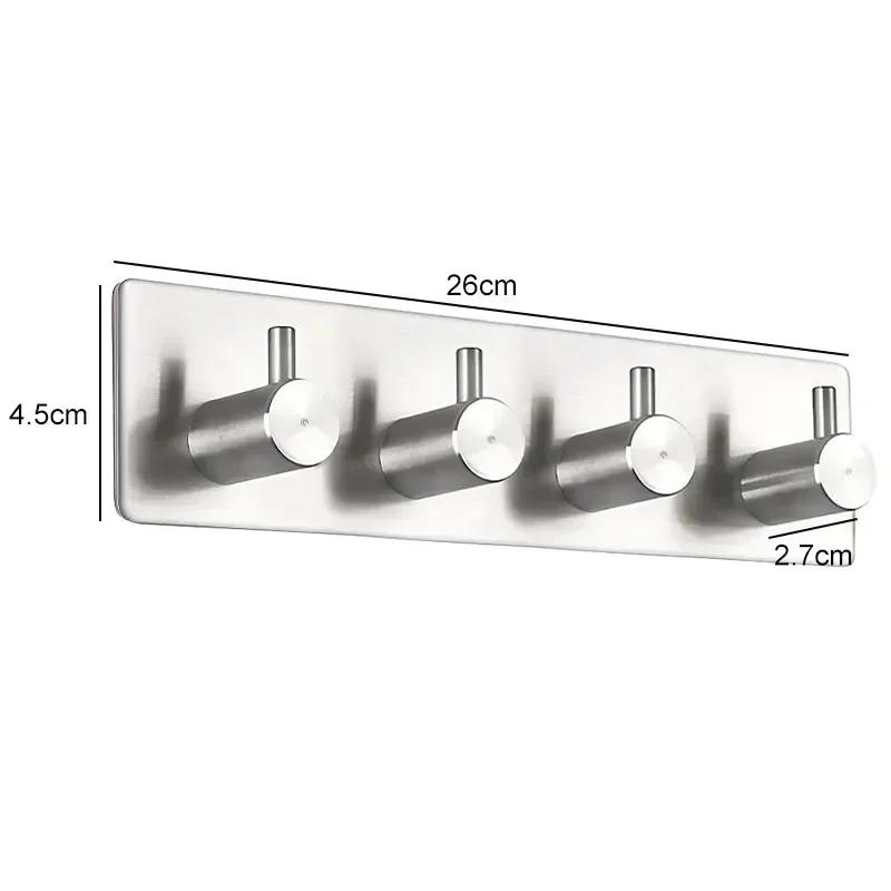 New Coat Towel Door Hooks Bathroom Hanger Wall Hook 304 Stainless Steel 2/3/4/5/6 Holder Row Adhesive Clothes Storage Robe