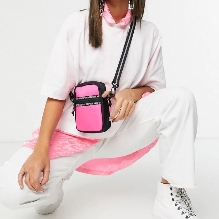 Vans After Dark Glow In The Dark 3M Reflective Letter Fashion Universal Nylon Crossbody Bag Unisex bags Pink Black VN0A4A1SZVX