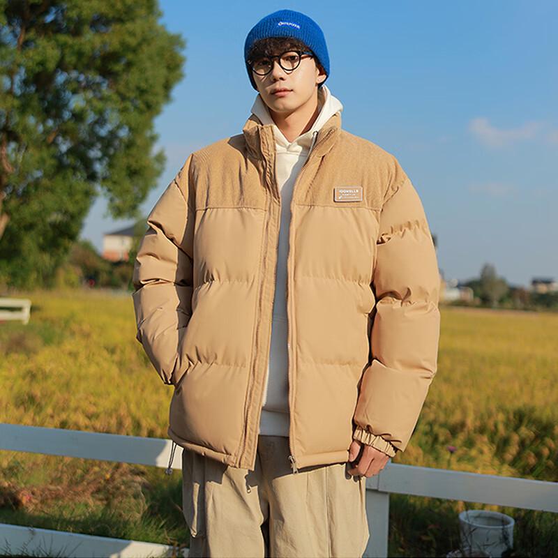 Wassup Sohot Men's Winter Corduroy Spliced Stand Collar Puffer Jacket