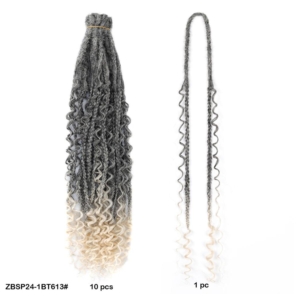 10 Stück/Los Häkelhaar Afro Göttin Böhmische Box Braids 24 Zoll Gehäkelte Box Braids mit River Locs Lockigen Enden Haar Synthetische Zöpfe