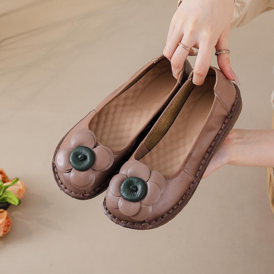 Fashion New natural leather ballet flats women's autumn unique moccasins woman luxury ancient flats soft travel shoes lady flower loafer