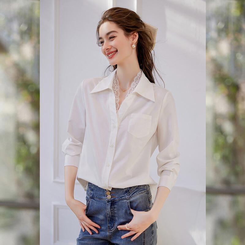 Women s Lapel Lace Patchwork Long Sleeve Blouse XL