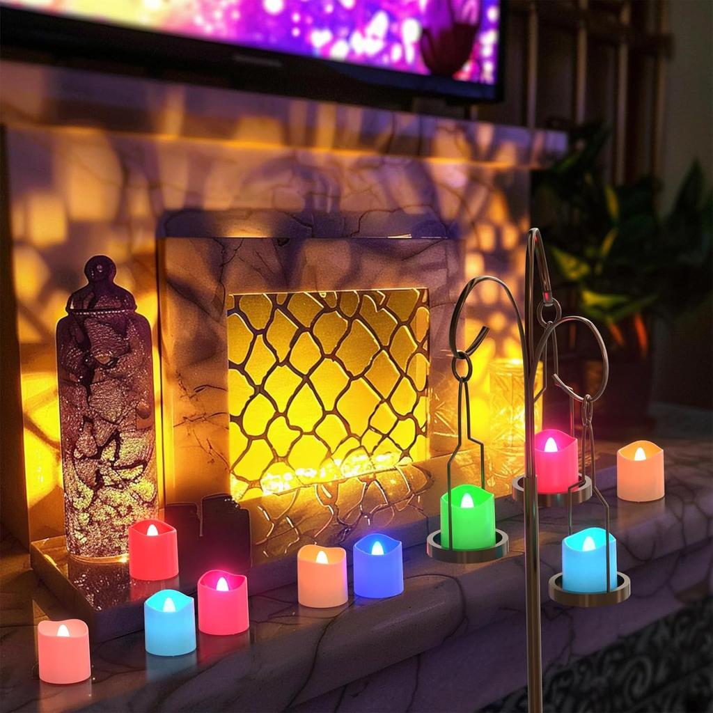 PChero Flameless Candles with Remote Timer & Charging Station, 12 Pack USB Rechargeable RGB LED Tea Lights Colored Color Changing Battery Votive
