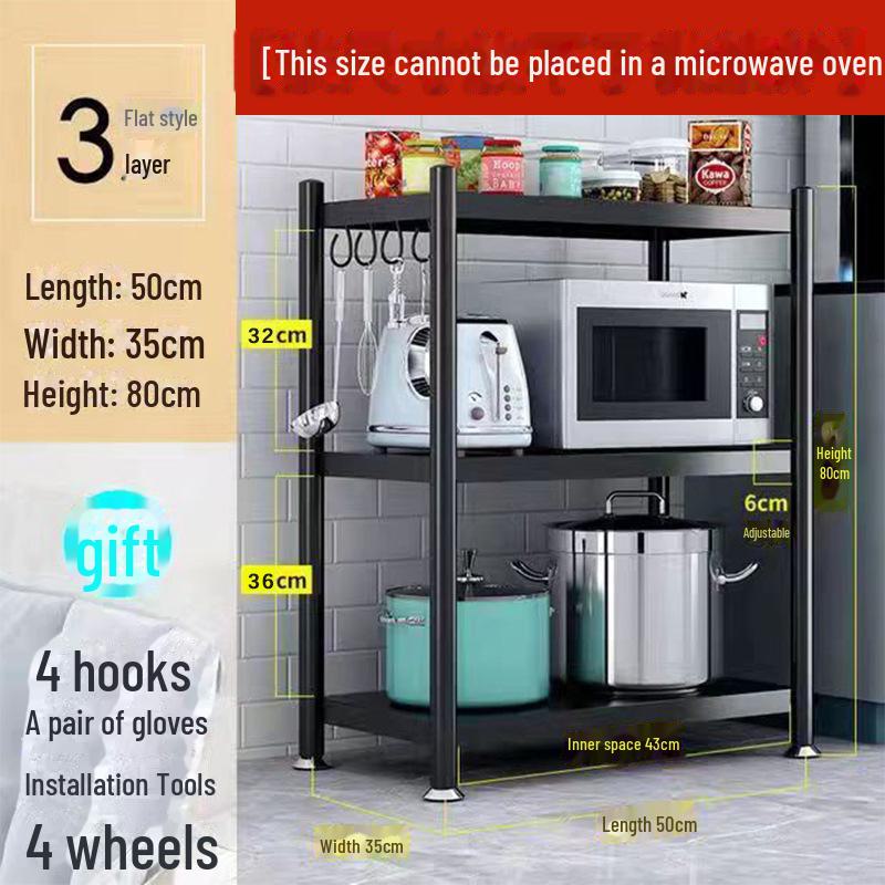Multi-Layer Kitchen Floor Rack: Multi-Function Microwave and Cookware Storage (Non-Stainless Steel)