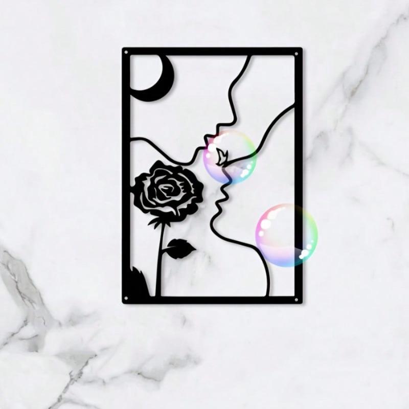 Romantic Couple Metal Wall Art Minimalist Love Design Black Pepper Yellow Wedding Valentine Gift