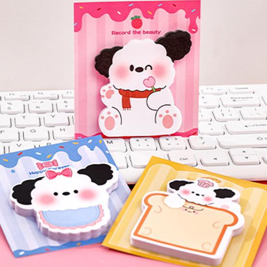 Conjunto de Blocos de Notas Fofos em Forma de Cachorro com 4 Peças Desenho Animado Blocos de Notas Autoadesivos Forte Adesão Papel Espesso Adaptação a Múltiplas Cenas Material de Escritório e Escolar