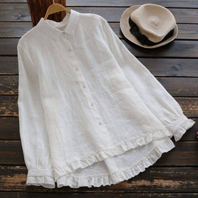 Solid Color Cotton and Linen Loose Shirt Women's Pure Color Cotton and Linen Loose Shirt