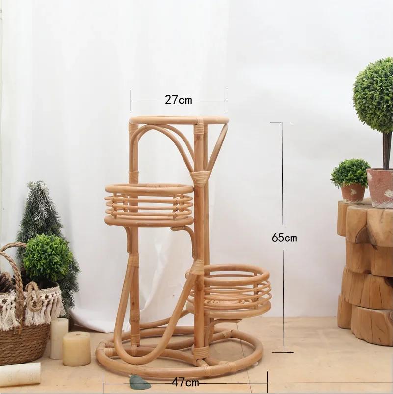 Indonesian Rattan Flower Rack Living Room Sofa Shelf Corner Plant Storage Stand Balcony Flowerpot Holder Elegant Storage Decor