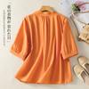 1116 Vintage Embroidered Ramie Shirt Femininity Medium Sleeve Pullover Top Literary Embroidered Shirt Summer