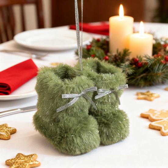 Christmas Boot Ornament Fuzzy Shoes Christmas Tree Hanging Ornaments Soft Plush Winter Boots Pendant for Home Office Decor