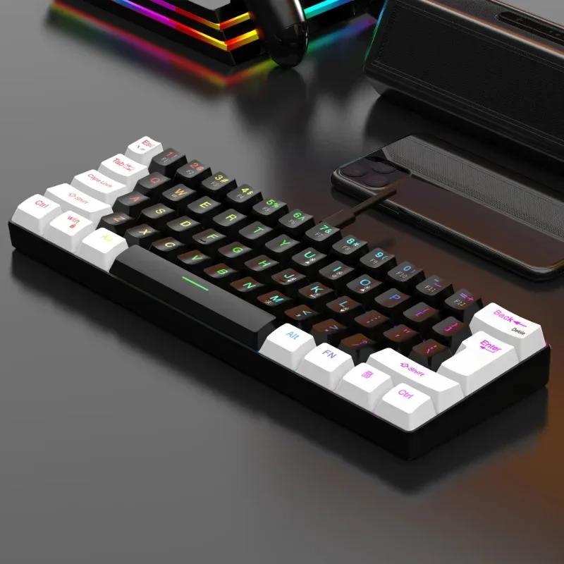 Wired Black & White 61-key Mini RGB Backlit Gaming Keyboard with Mechanical Feel Portable and Compact for Business & Office Use