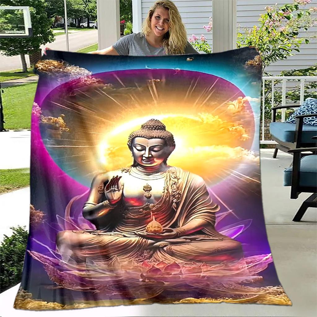 Coperta in Peluche Buddha Sakyamuni Bodhisattva Guanyin del Buddismo, Coperta in Flanella Coperta Plaid per Soggiorno Camera da Letto Letto Divano Preghiera