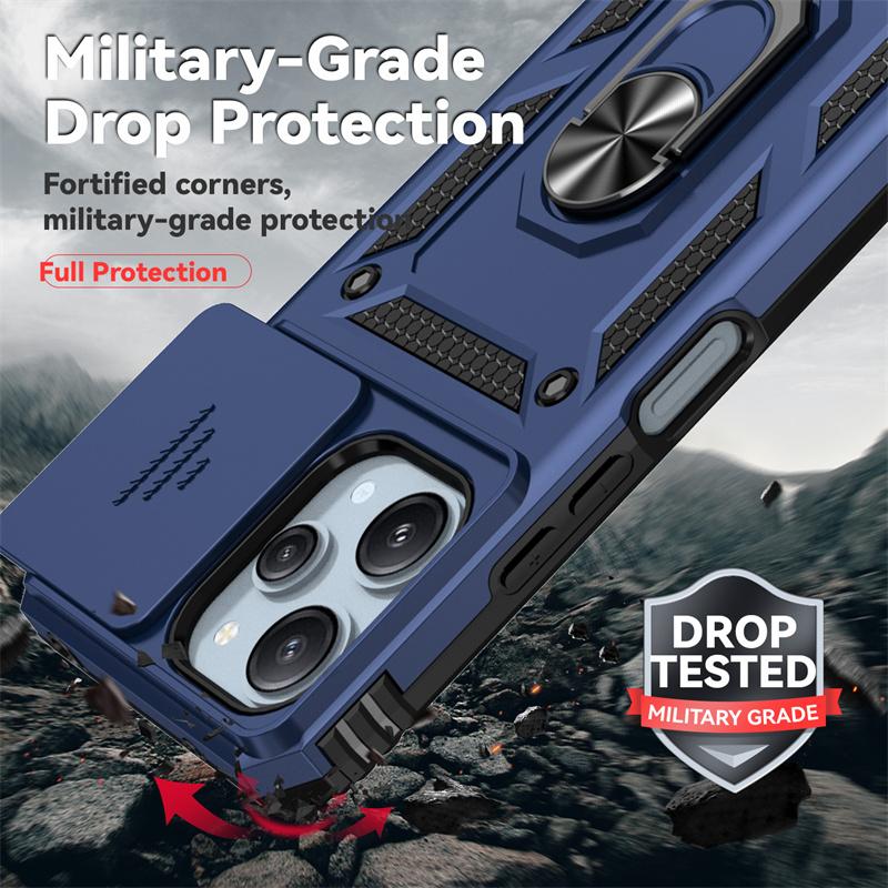 Capa For Xiaomi Redmi 12 4G Case Armor Slide Camera Lens Protect Back Cover for Redmy 12 Redmi12 4G Ring Stand Shockproof Funda