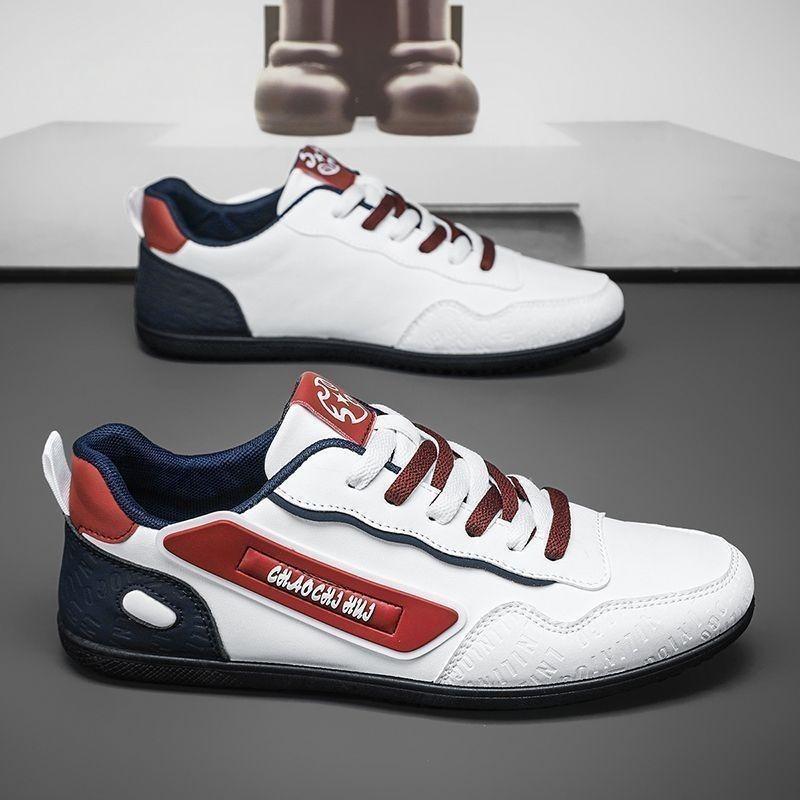 Mens Breathable Leather Upper Casual Sneakers Soft Soled Lace Up Sports Shoes