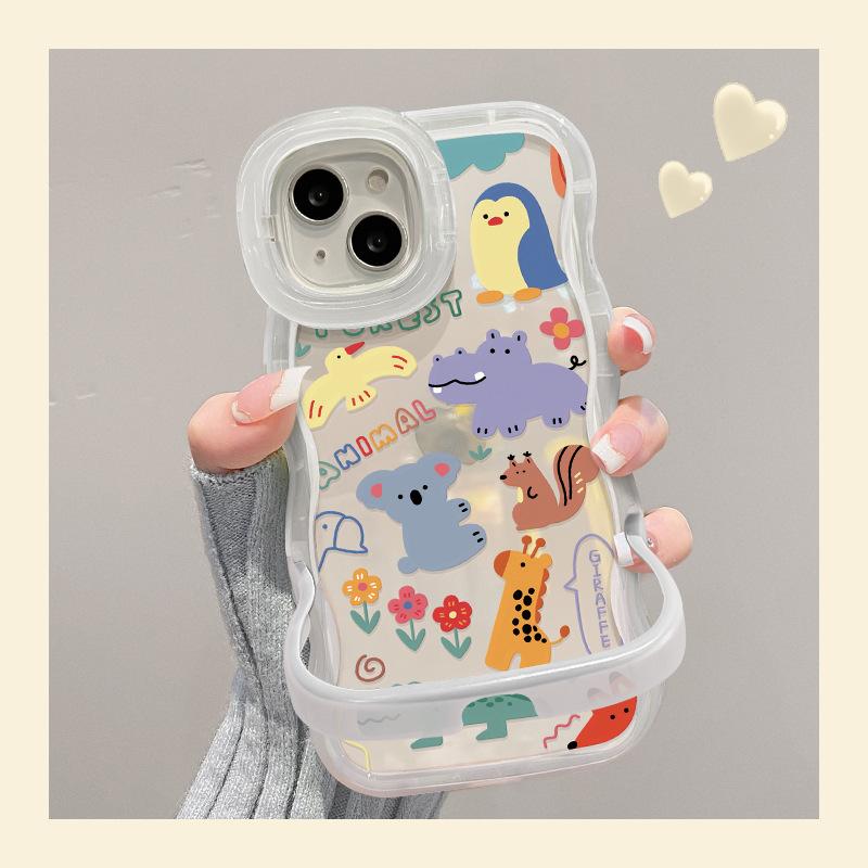 

Милый мультяшный животный чехол для телефона Apple 16pro 15 Невидимая двойная подставка 14 Прозрачный силиконовый 13 Противоударный X vivo X100 Pro/X100S Pro