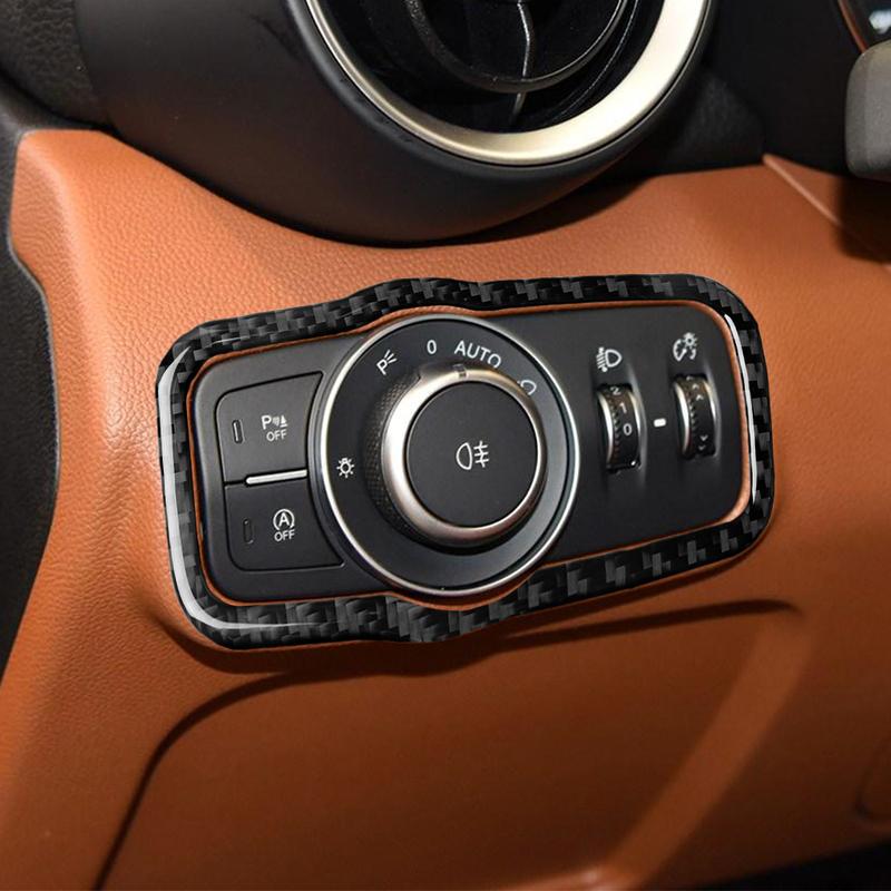Carbon Fiber Car Accessories Headlight Switch Panel Modified Interior Trim Cover Soft Sticker For Alfa Romeo Giulia 2017-