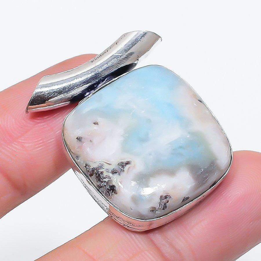 Natural Larimar Gemstone Handmade 925 Sterling Silver Jewelry Pendant 1.38" i8K89