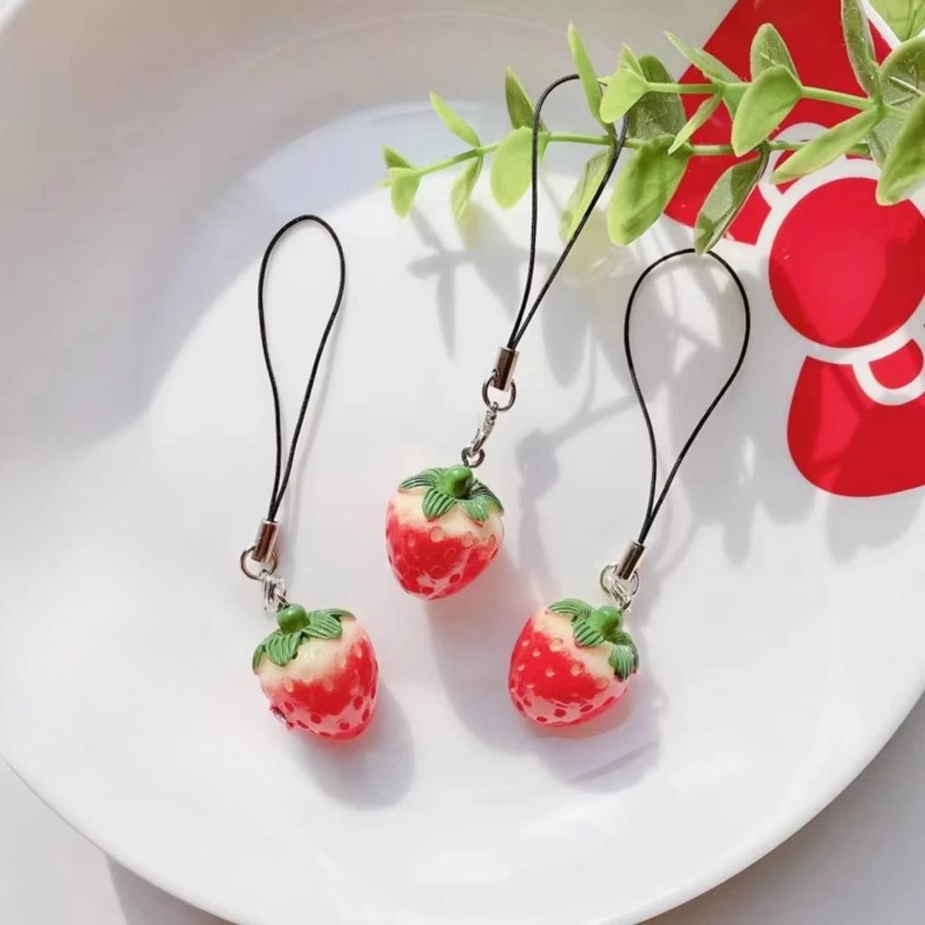 Red Strawberry Tomato Keychain Resin Fruit Charm Cute Pendant for Phone Case/Bag Ideal Birthday Gift for Women And Girls
