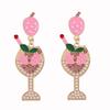 European and American New Cute Color Drip Oil Fashion Strawberry Wine Glass Earrings Pearl Alloy Diamond-encrusted Goblet Earrings Women