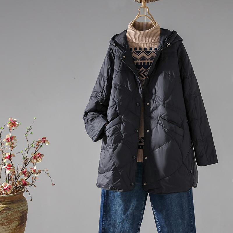 

2024 осень и зима новый средний и длинный пуховик женский легкий и тонкий с капюшоном модный дизайн белый утиный пуховик прилив S чёрный