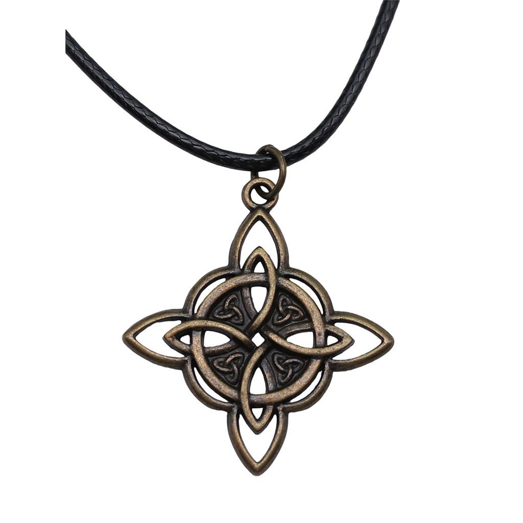 Triquetra Celtic Knot Pendant Necklace Wiccan Occult Protection Jewelry With 45cm Leather Chain