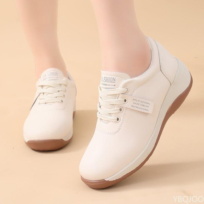 Fashion Spring  Autumn New Women's Shoes Comfortable Slope Heel White Shoes Soft Soled Versatile Sports Leisure Single Shoes