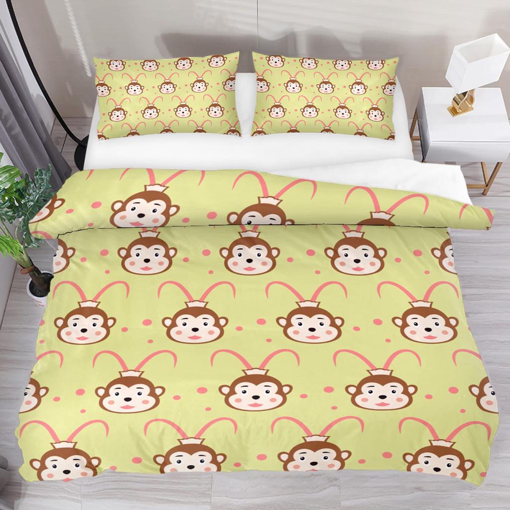 Monkey Duvet Cover Sets Cute Monkey Around The Tree Print Bedding Set 3pcs for Kids Boys Cartoon Animal Soft Comforter Cover