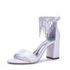 2025 White Satin Satin Thick Heel Large Size Rhinestone 7CM Sandals with Sandals