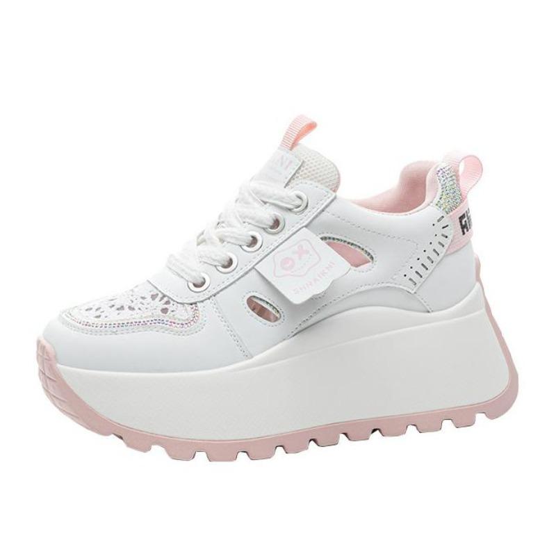 

Fashion 8CM Spring 2025 Trendy Women s Mesh Hollow Thick Bottom Dad Shoes Casual Versatile Heightening Retro Footwear for Students 34 розовый