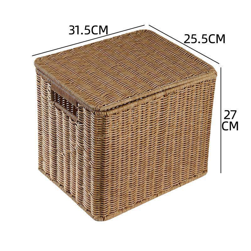 Nordic Style Rattan-Look Woven Storage Box with Lid for Bedroom and Household Organization.