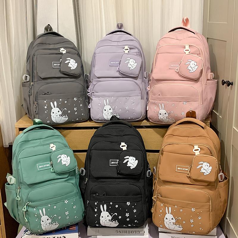 Cartoon Women's Backpack Large Capacity Student Schoolbag with Coin Purse