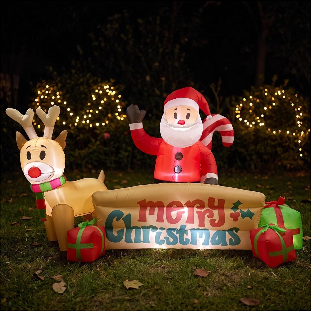 Inflatable Santa Christmas with Reindeer Easy Bottom Zipper Deflation,